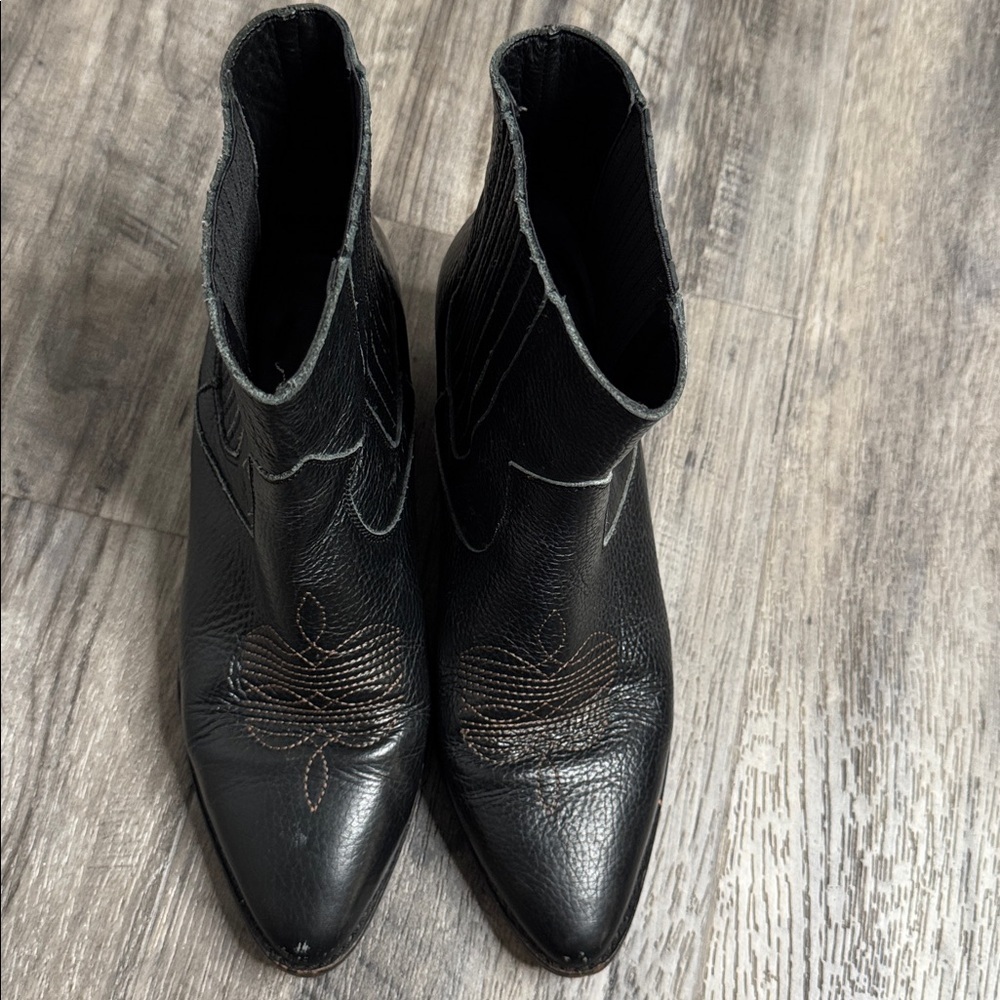 Zadig & Voltaire Tyler Grained Vintage Western Ankle Boot Black Calf Leather 8.5 - Picture 3 of 8